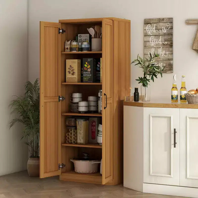 Dispensa da cucina a 2 ante da 160 cm, mobiletto indipendente con 5 ripiani e 2 ripiani regolabili per sala da pranzo