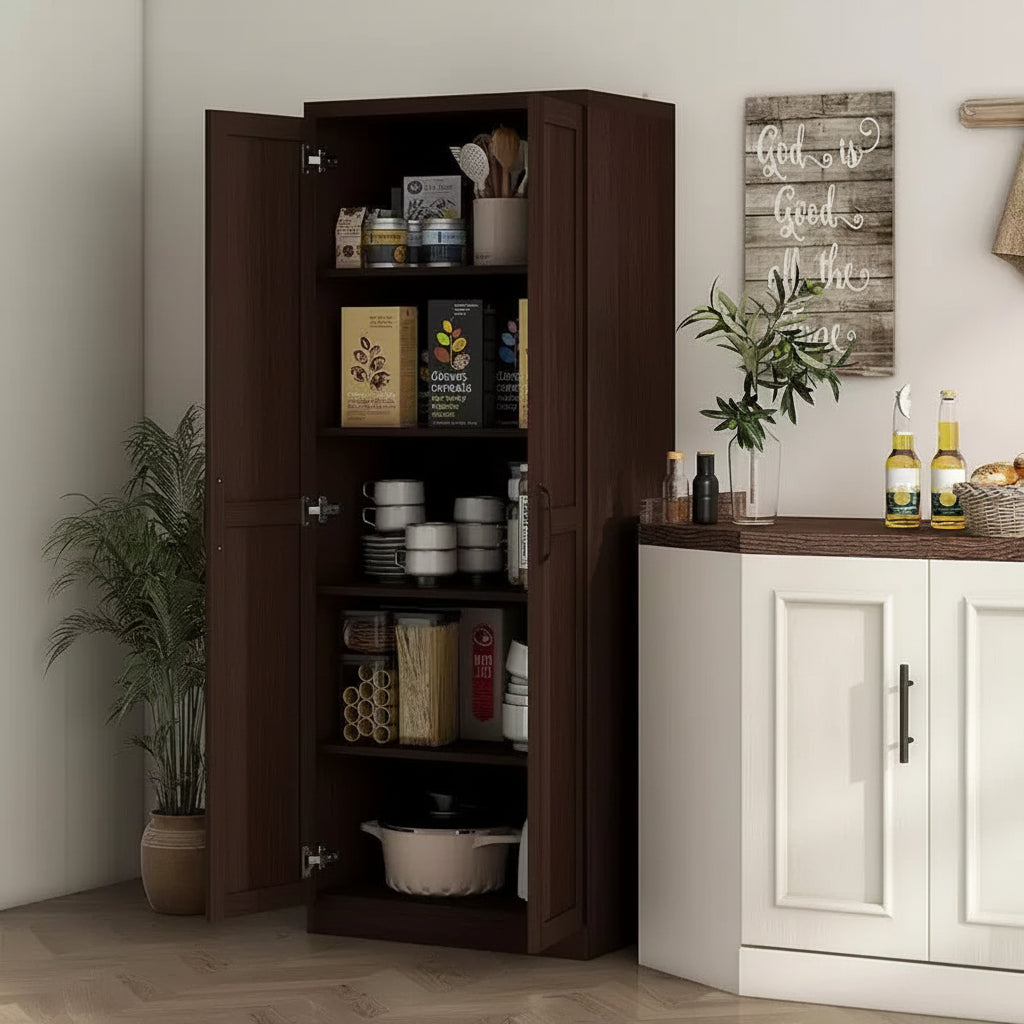 Dispensa da cucina a 2 ante da 160 cm, mobiletto indipendente con 5 ripiani e 2 ripiani regolabili per sala da pranzo