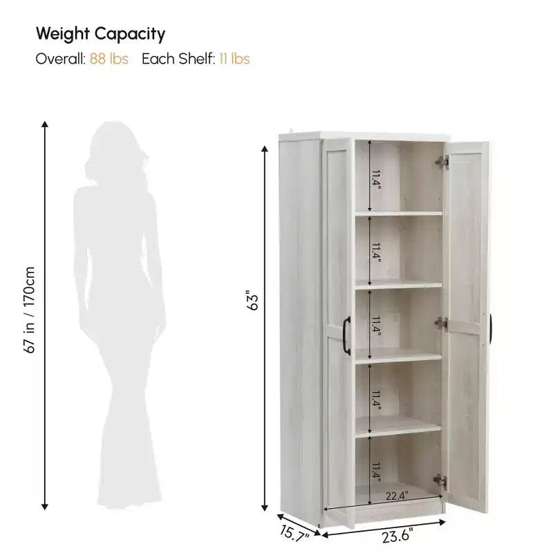 Dispensa da cucina a 2 ante da 160 cm, mobiletto indipendente con 5 ripiani e 2 ripiani regolabili per sala da pranzo