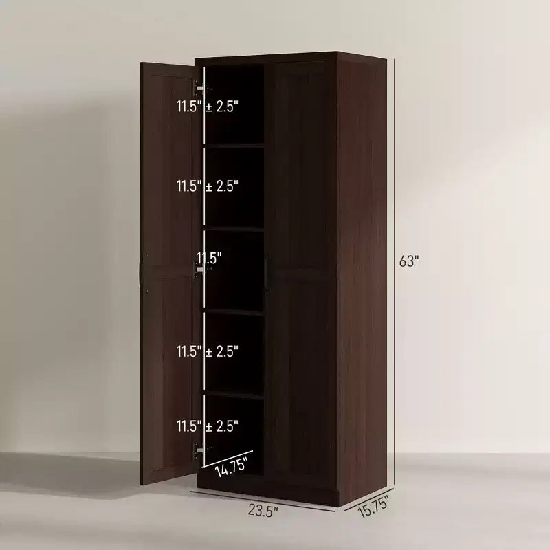 Dispensa da cucina a 2 ante da 160 cm, mobiletto indipendente con 5 ripiani e 2 ripiani regolabili per sala da pranzo