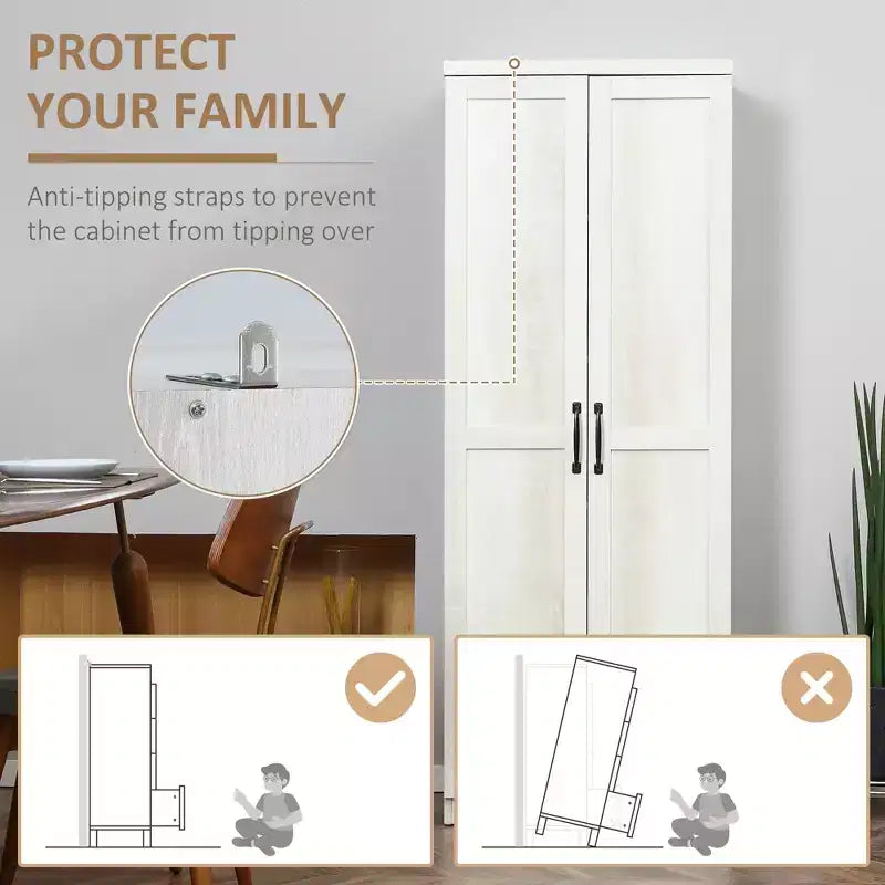 Dispensa da cucina a 2 ante da 160 cm, mobiletto indipendente con 5 ripiani e 2 ripiani regolabili per sala da pranzo