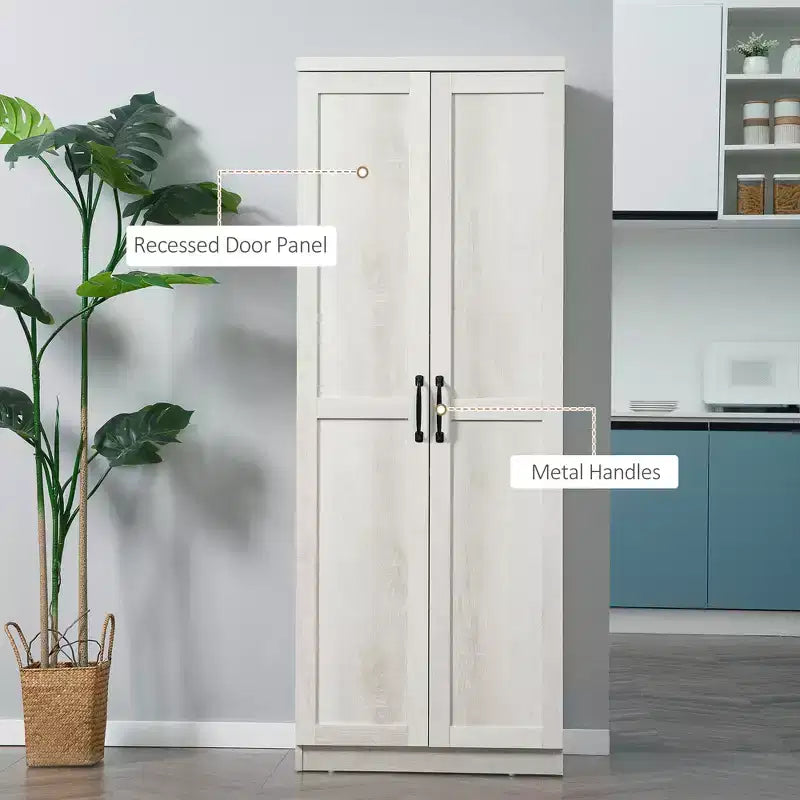 Dispensa da cucina a 2 ante da 160 cm, mobiletto indipendente con 5 ripiani e 2 ripiani regolabili per sala da pranzo