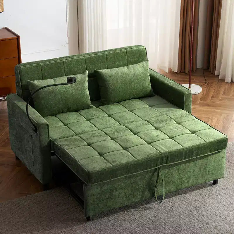 Divano letto a due posti da 56,9 pollici con cuscino schienale reversibile, tasche laterali e supporto per telefono per soggiorno, verde