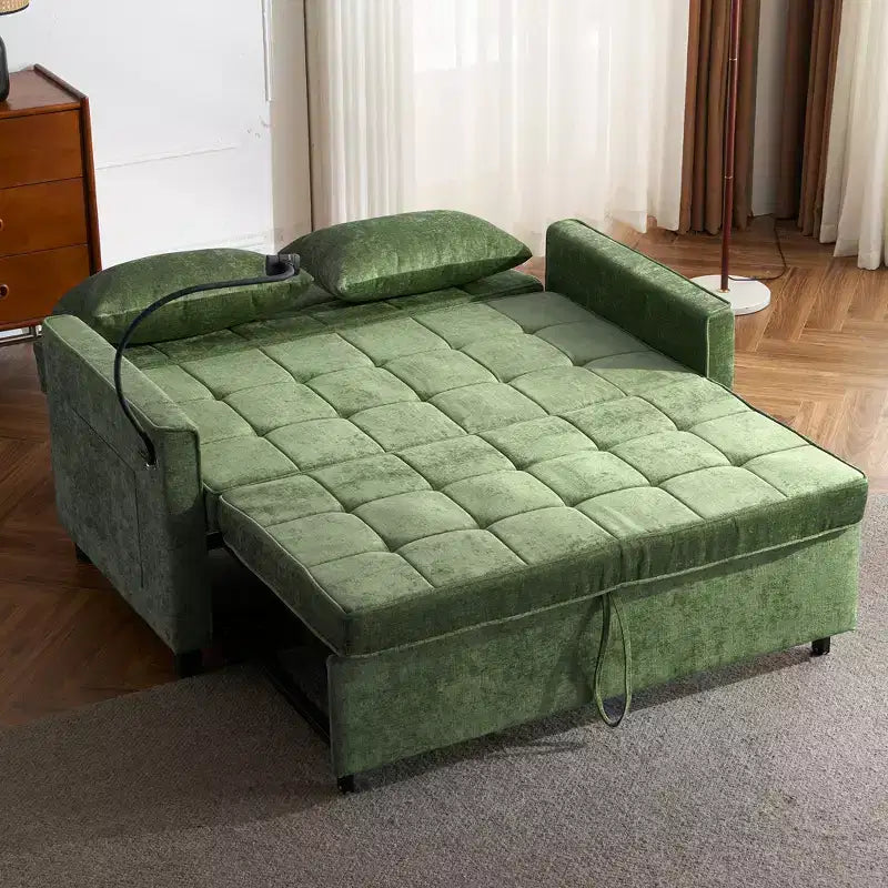 Divano letto a due posti da 56,9 pollici con cuscino schienale reversibile, tasche laterali e supporto per telefono per soggiorno, verde
