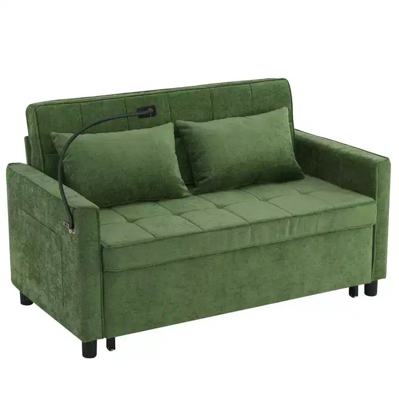 Divano letto a due posti da 56,9 pollici con cuscino schienale reversibile, tasche laterali e supporto per telefono per soggiorno, verde