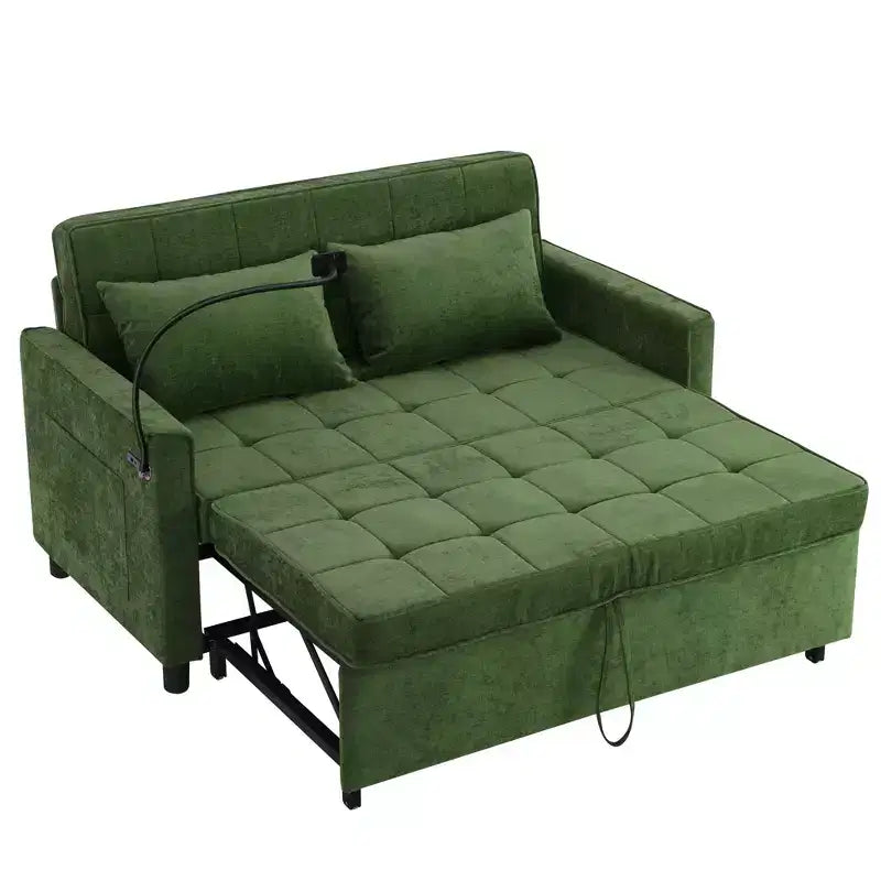 Divano letto a due posti da 56,9 pollici con cuscino schienale reversibile, tasche laterali e supporto per telefono per soggiorno, verde