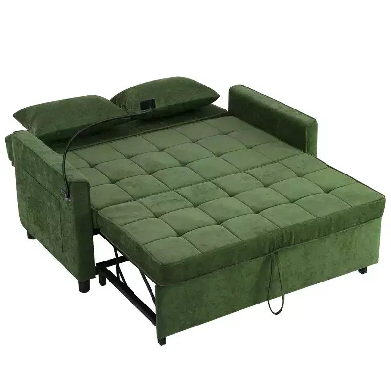 Divano letto a due posti da 56,9 pollici con cuscino schienale reversibile, tasche laterali e supporto per telefono per soggiorno, verde