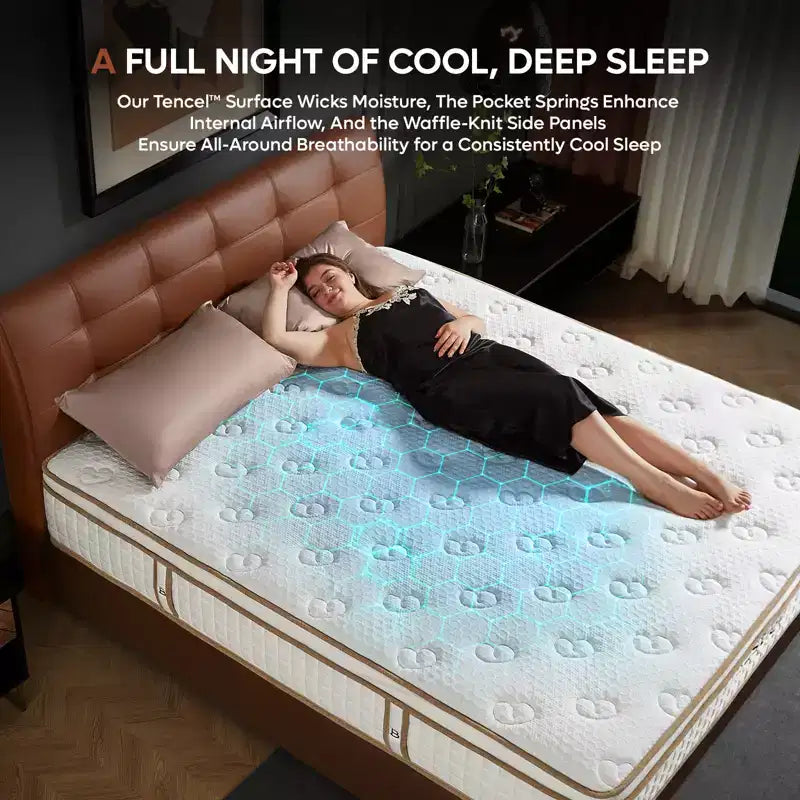 Materasso ibrido Tencel da 12 pollici King Size, medio, con strato felpato e memory foam in gel rinfrescante, consegnato in scatola
