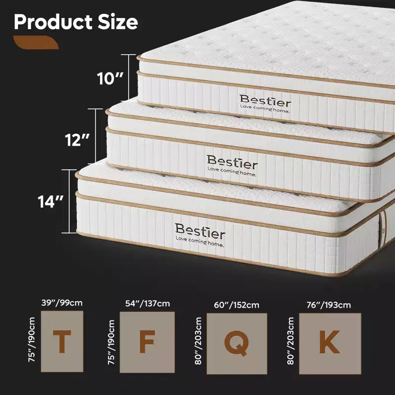 Materasso ibrido Tencel da 12 pollici King Size, medio, con strato felpato e memory foam in gel rinfrescante, consegnato in scatola