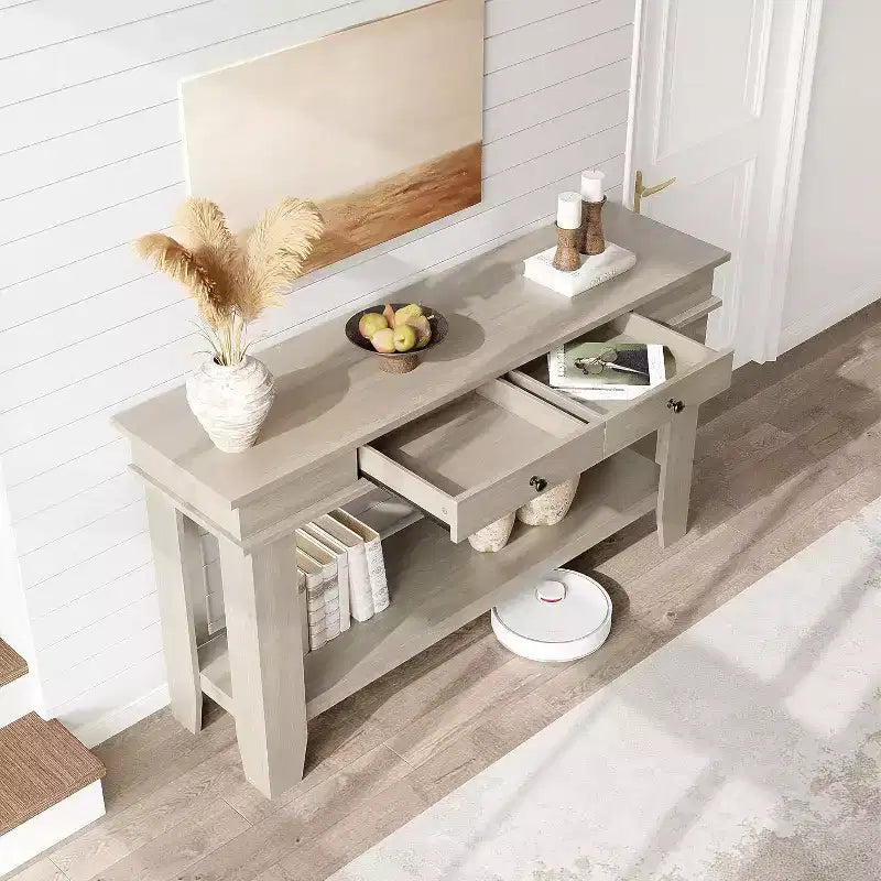 54 Tavolo Consolle per Ingresso - Tavolo da Ingresso in Stile Rustico con Ripiano e Cassetti, Tavoli Piccoli per Ingresso e da Mettere Dietro al Divano