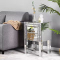 Comodino a Specchio con Cassetto, Tavolino da Salotto in Vetro Specchiato Argento, Glitter con Diamanti Tritati