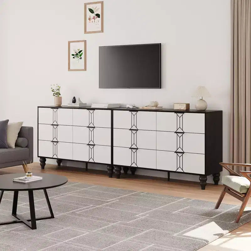 Cassettiera moderna in legno a 6 cassetti, design vintage per camera da letto e soggiorno,