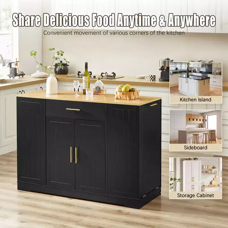 Isola Cucina Moderna con Ante e Cassetto Centrale e Vano per Pattumiera, Credenza Contenitore per Cucina, Sala da Pranzo