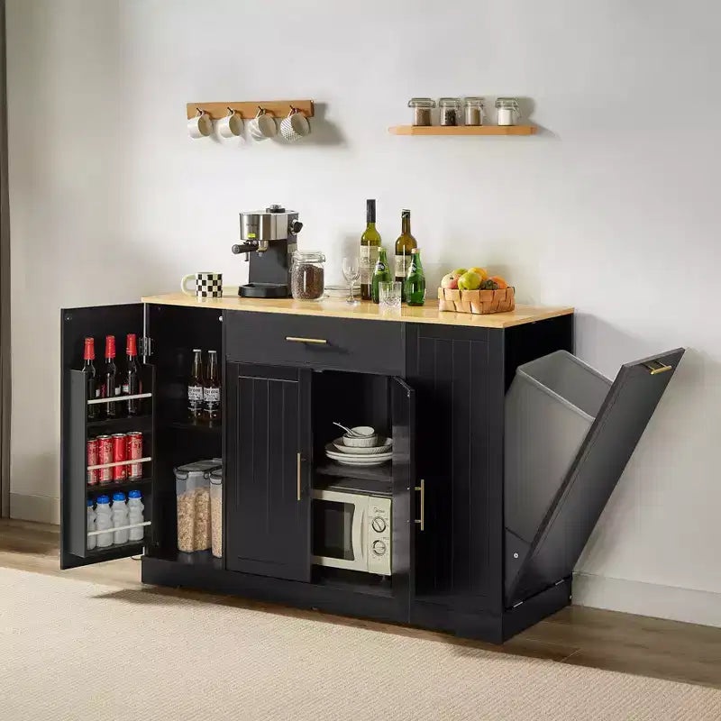 Isola Cucina Moderna con Ante e Cassetto Centrale e Vano per Pattumiera, Credenza Contenitore per Cucina, Sala da Pranzo