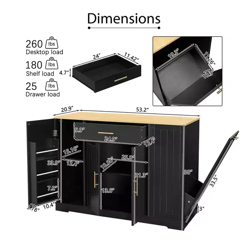 Isola Cucina Moderna con Ante e Cassetto Centrale e Vano per Pattumiera, Credenza Contenitore per Cucina, Sala da Pranzo