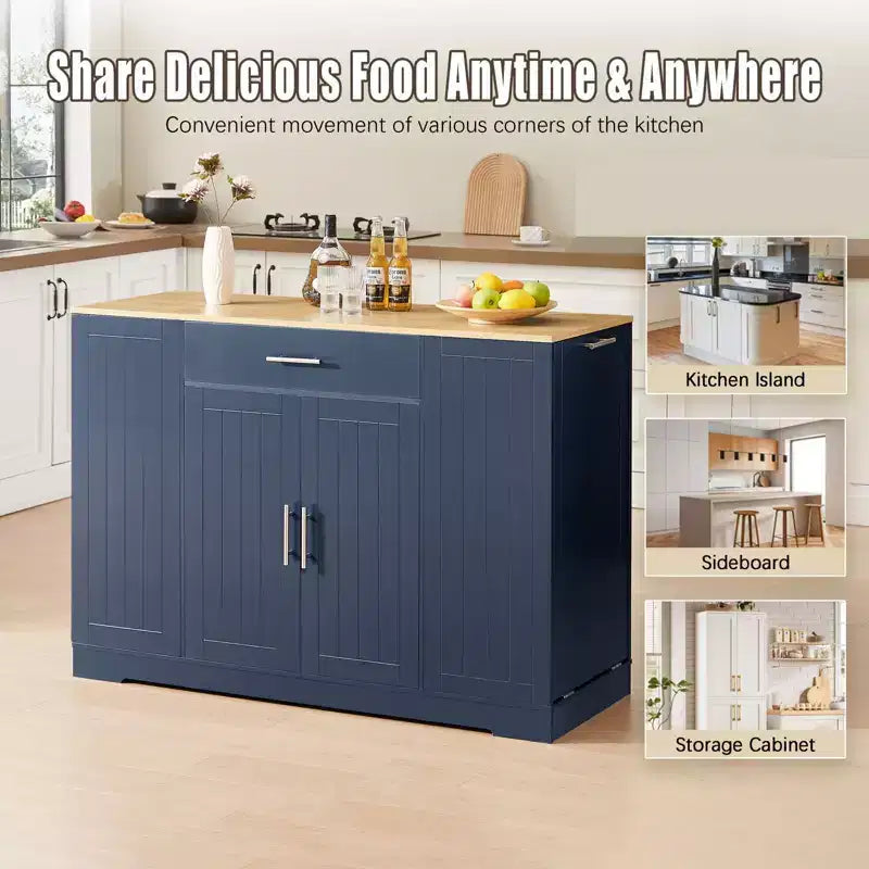 Isola Cucina Moderna con Ante e Cassetto Centrale e Vano per Pattumiera, Credenza Contenitore per Cucina, Sala da Pranzo