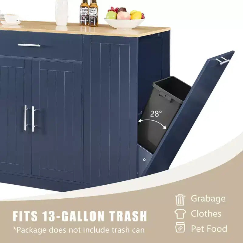 Isola Cucina Moderna con Ante e Cassetto Centrale e Vano per Pattumiera, Credenza Contenitore per Cucina, Sala da Pranzo
