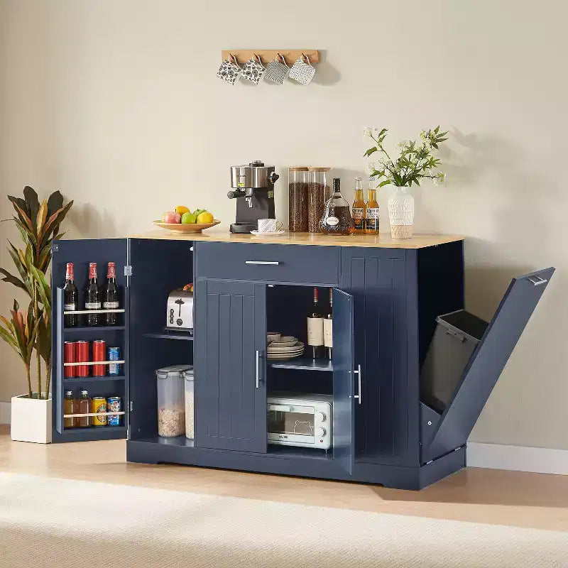 Isola Cucina Moderna con Ante e Cassetto Centrale e Vano per Pattumiera, Credenza Contenitore per Cucina, Sala da Pranzo