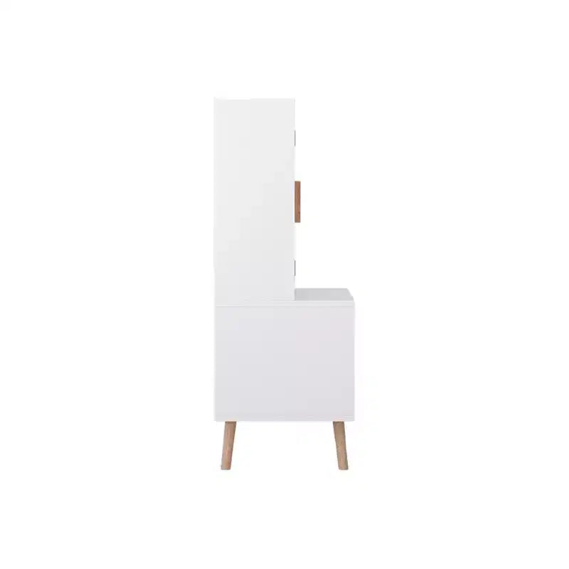Mobile Contenitore per Giocattoli per Bambini con Ante e Ripiano Aperto, Organizzatore Moderno con Gambe in Legno Naturale - Bianco