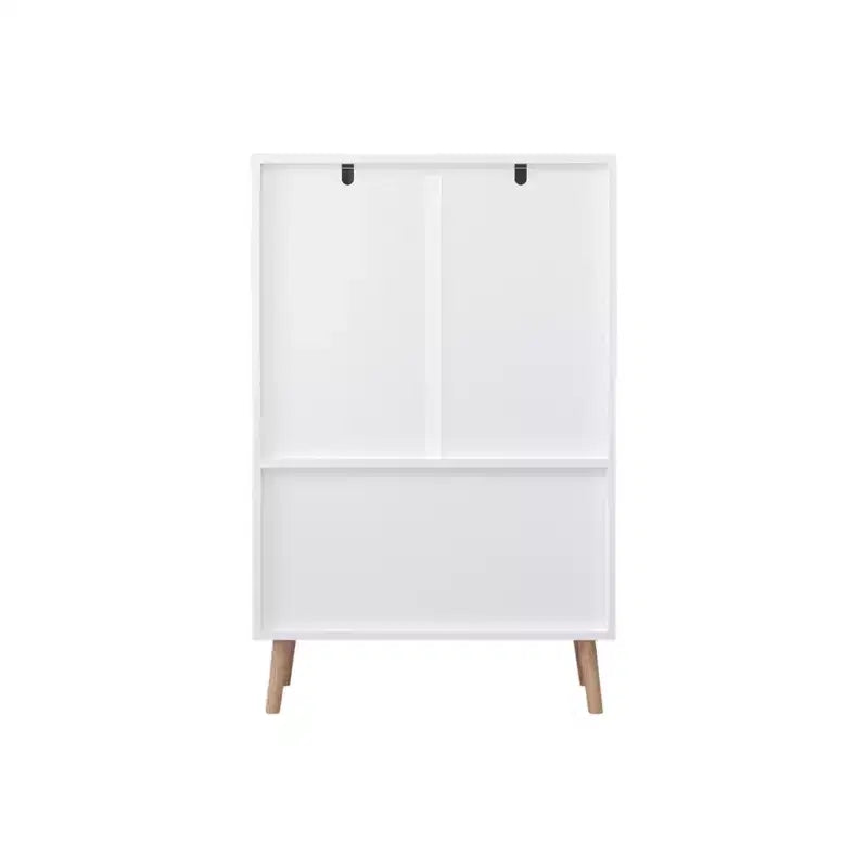 Mobile Contenitore per Giocattoli per Bambini con Ante e Ripiano Aperto, Organizzatore Moderno con Gambe in Legno Naturale - Bianco
