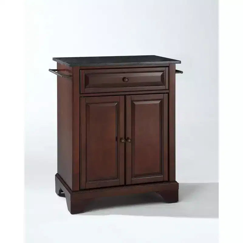 Isola Cucina Carrello Contenitore Portatile Pieghevole Lafayette con Piano in Granito, Supporto Forno a Microonde, Nero