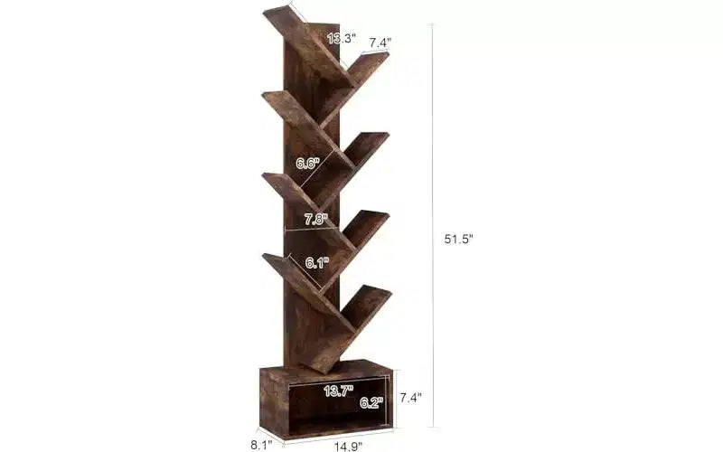Scaffale alto in legno a più livelli con contenitore, Scaffale angolare, Scaffale a forma di albero, per soggiorno, camera da letto, ufficio domestico