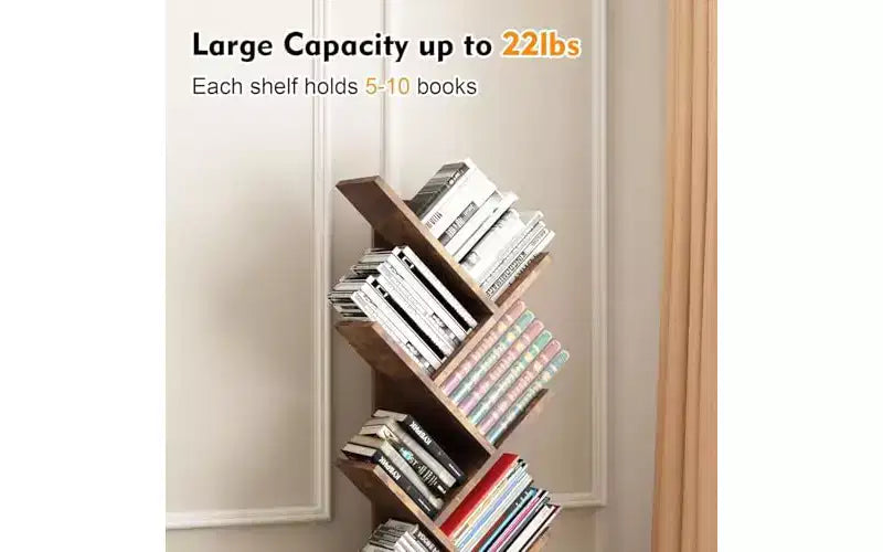 Scaffale alto in legno a più livelli con contenitore, Scaffale angolare, Scaffale a forma di albero, per soggiorno, camera da letto, ufficio domestico