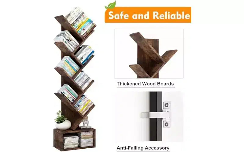 Scaffale alto in legno a più livelli con contenitore, Scaffale angolare, Scaffale a forma di albero, per soggiorno, camera da letto, ufficio domestico
