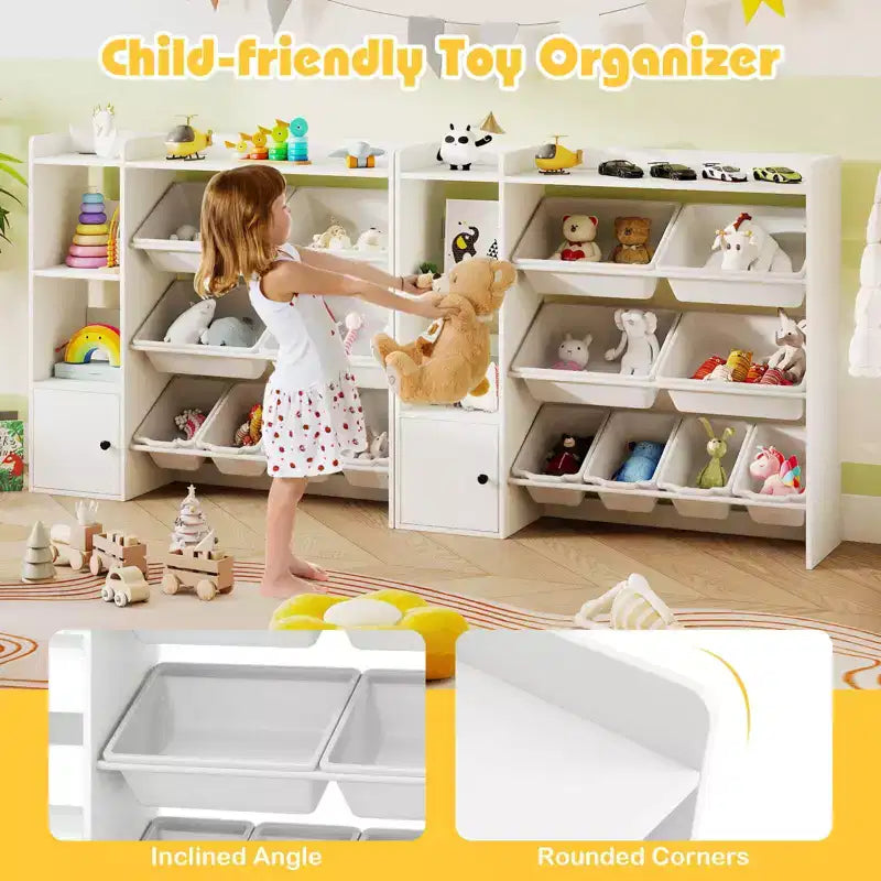 Scaffale portagiochi e libreria per bambini, libreria in legno con 4 scatole piccole e 4 scatole grandi Grigio/Bianco