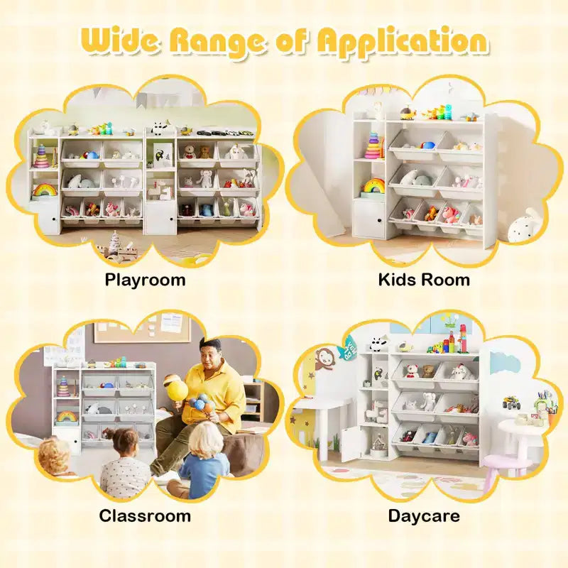 Scaffale portagiochi e libreria per bambini, libreria in legno con 4 scatole piccole e 4 scatole grandi Grigio/Bianco