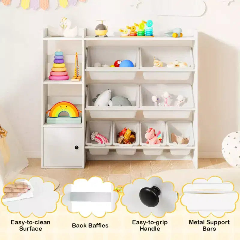 Scaffale portagiochi e libreria per bambini, libreria in legno con 4 scatole piccole e 4 scatole grandi Grigio/Bianco