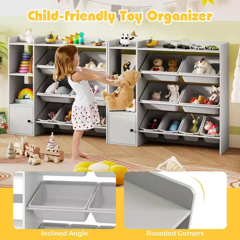 Scaffale portagiochi e libreria per bambini, libreria in legno con 4 scatole piccole e 4 scatole grandi Grigio/Bianco