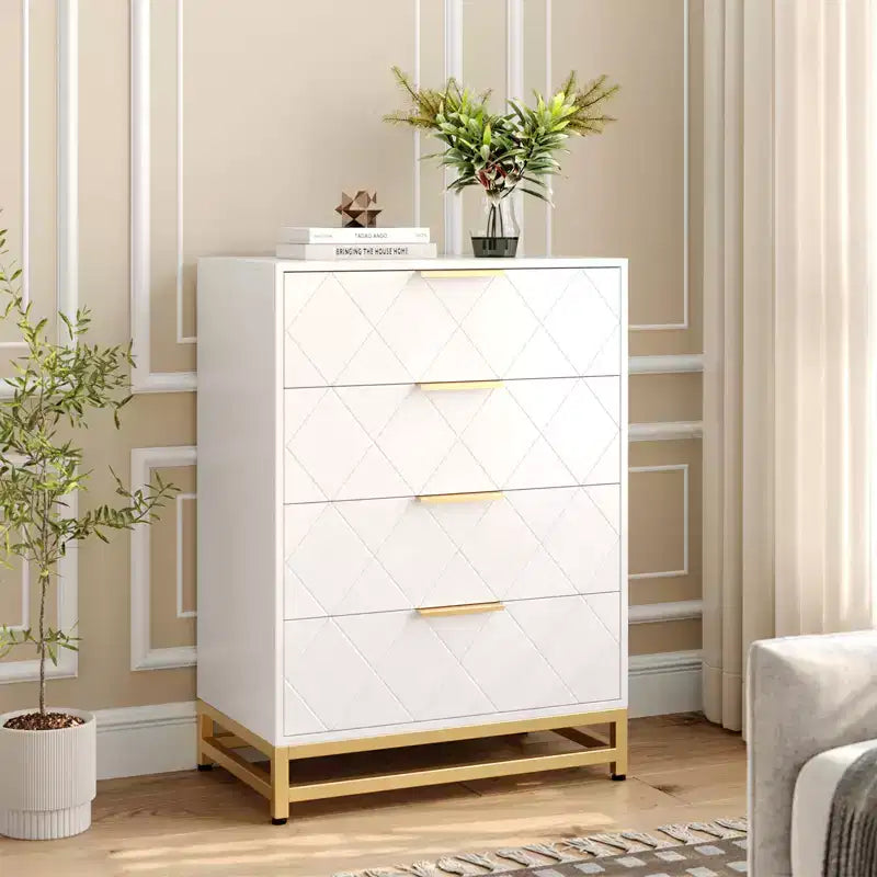 Cassettiera in legno, mobile contenitore alto moderno con dispositivo antiribaltamento, adatta per camere da letto, soggiorni e corridoi.