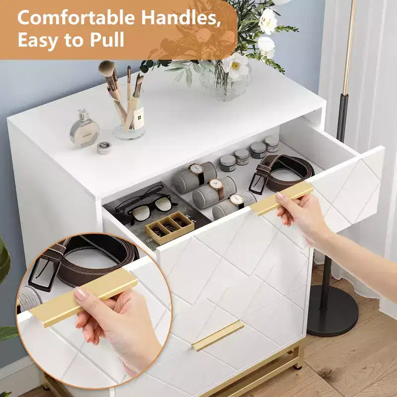 Cassettiera in legno, mobile contenitore alto moderno con dispositivo antiribaltamento, adatta per camere da letto, soggiorni e corridoi.