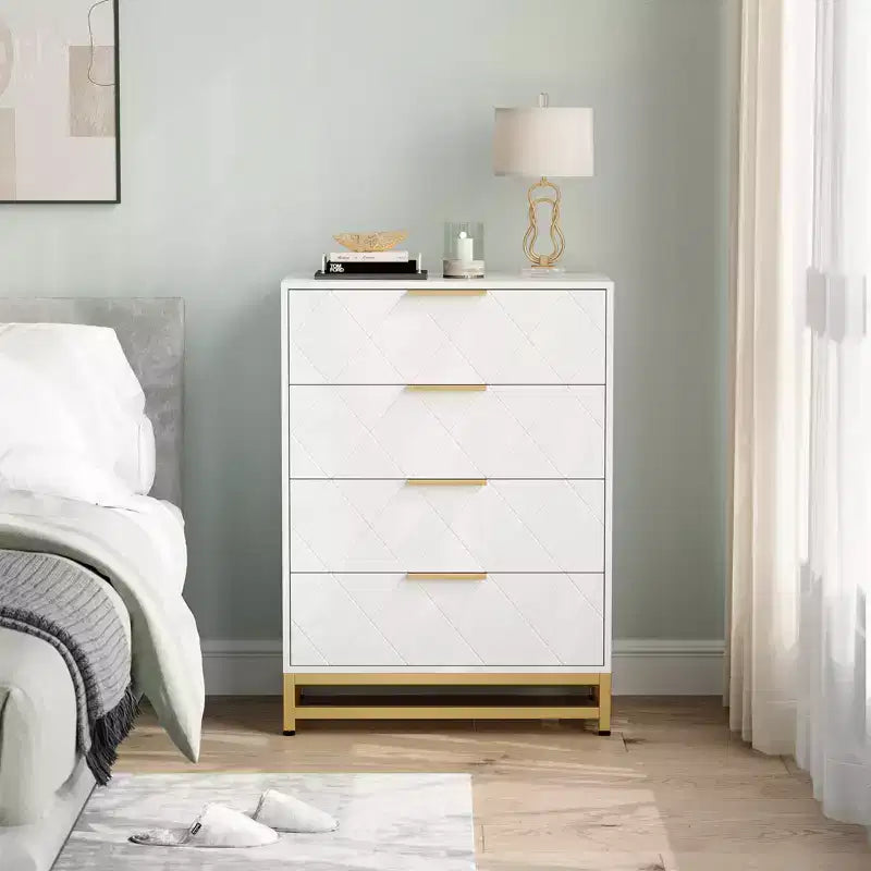 Cassettiera in legno, mobile contenitore alto moderno con dispositivo antiribaltamento, adatta per camere da letto, soggiorni e corridoi.