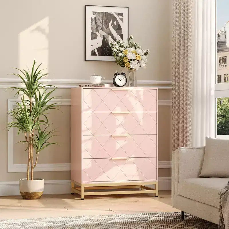 Cassettiera in legno, mobile contenitore alto moderno con dispositivo antiribaltamento, adatta per camere da letto, soggiorni e corridoi.