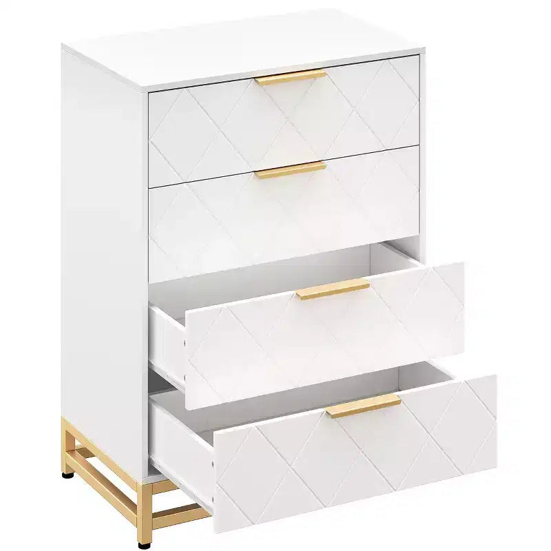 Cassettiera in legno, mobile contenitore alto moderno con dispositivo antiribaltamento, adatta per camere da letto, soggiorni e corridoi.