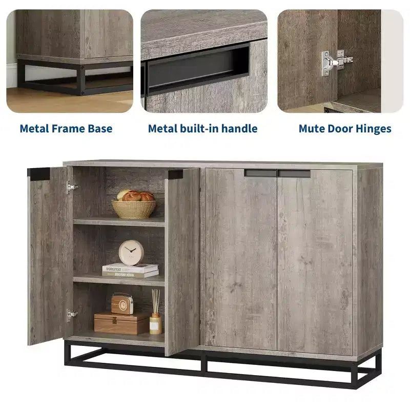 Credenza moderna con 4 ante e ripiani, mobile contenitore a buffet