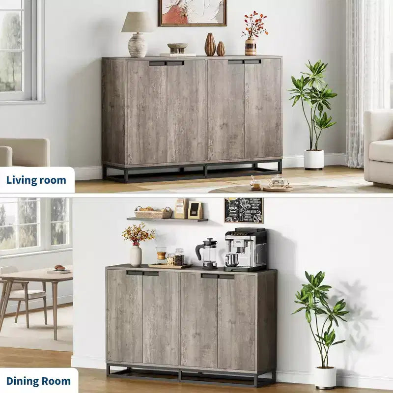 Credenza moderna con 4 ante e ripiani, mobile contenitore a buffet