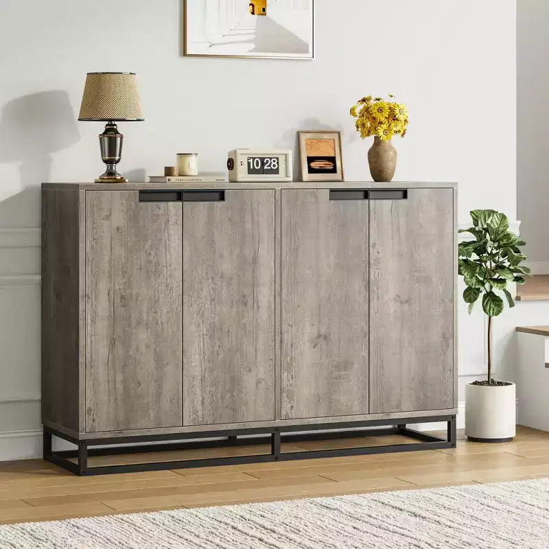 Credenza moderna con 4 ante e ripiani, mobile contenitore a buffet