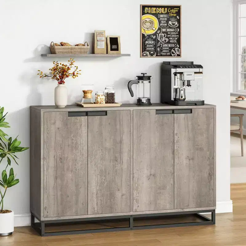 Credenza moderna con 4 ante e ripiani, mobile contenitore a buffet
