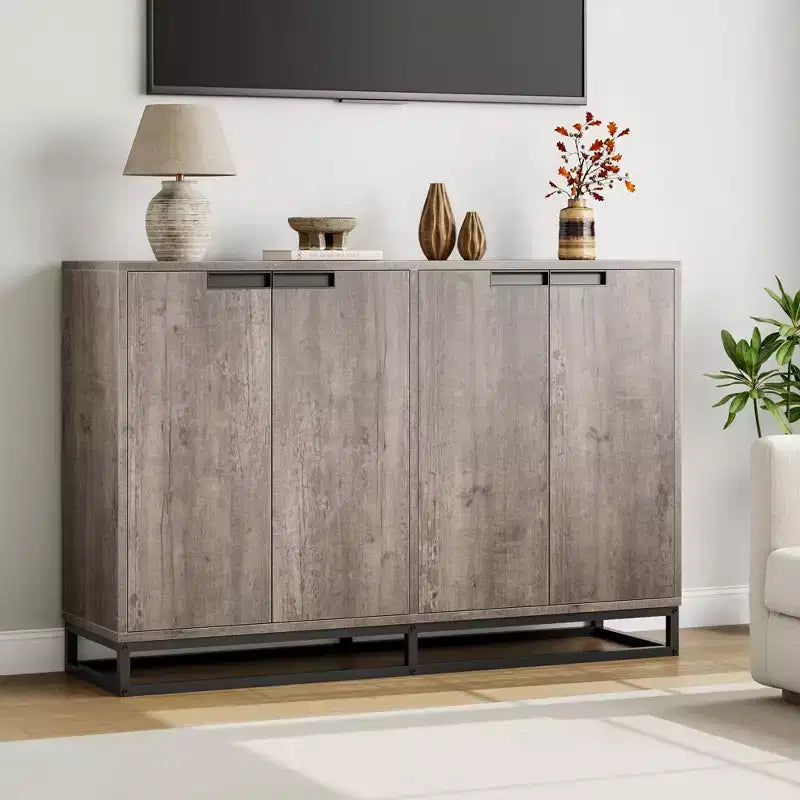 Credenza moderna con 4 ante e ripiani, mobile contenitore a buffet
