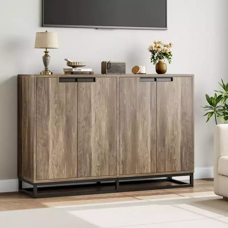 Credenza moderna con 4 ante e ripiani, mobile contenitore a buffet