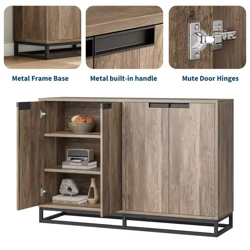 Credenza moderna con 4 ante e ripiani, mobile contenitore a buffet