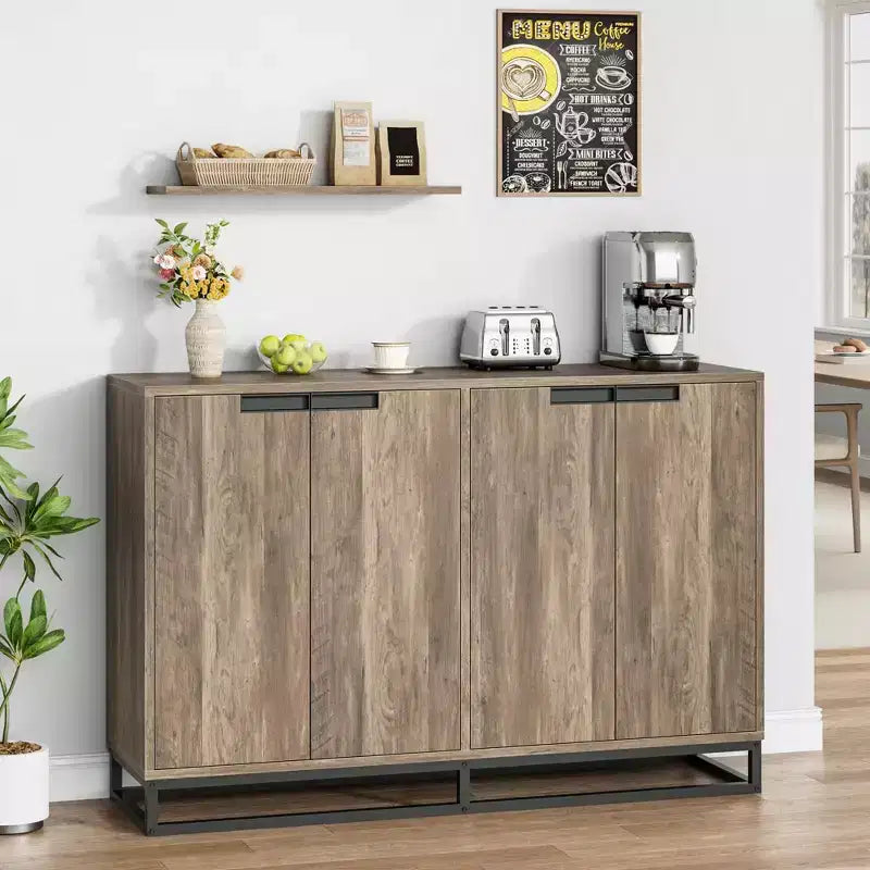 Credenza moderna con 4 ante e ripiani, mobile contenitore a buffet