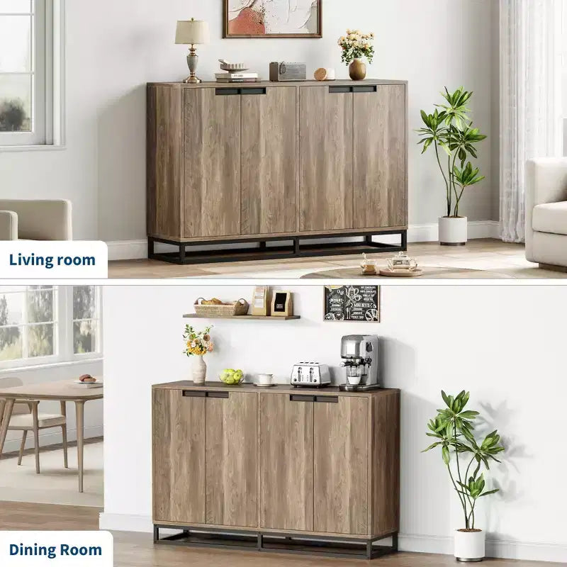 Credenza moderna con 4 ante e ripiani, mobile contenitore a buffet