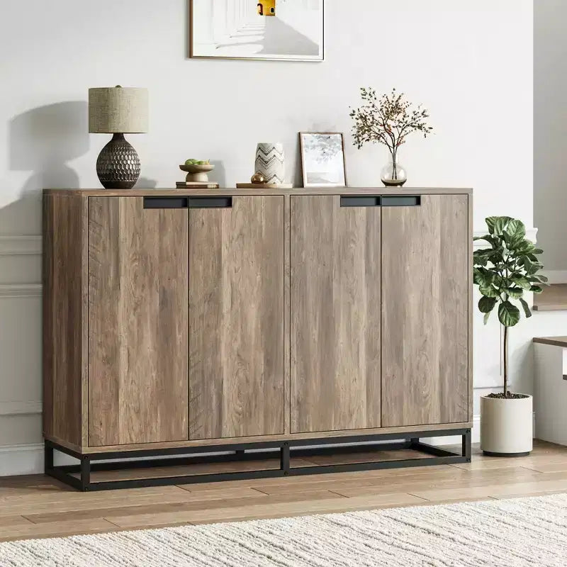 Credenza moderna con 4 ante e ripiani, mobile contenitore a buffet