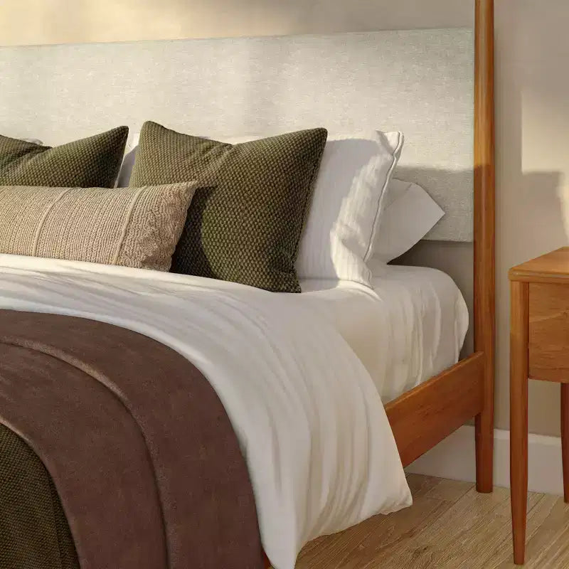 Letto a baldacchino con testiera imbottita, biondo/caffè svizzero (MD2411-01)