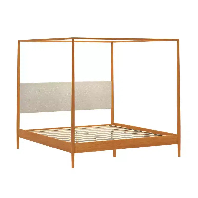 Letto a baldacchino con testiera imbottita, biondo/caffè svizzero (MD2411-01)