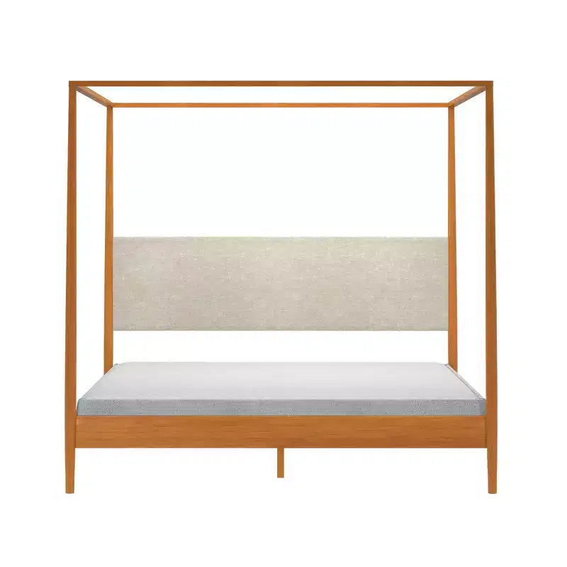 Letto a baldacchino con testiera imbottita, biondo/caffè svizzero (MD2411-01)